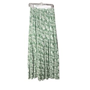 NWT Mi Ami Green Leaf Print Maxi Skirt SZ Small‎ Pleated Zip Slit Lined Women's